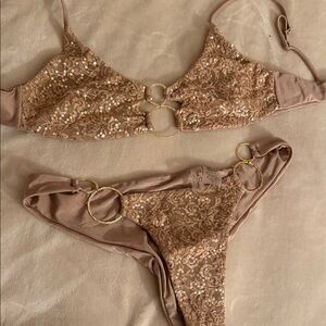 Beach Bunny Shimmering Lace Bikini in Gold